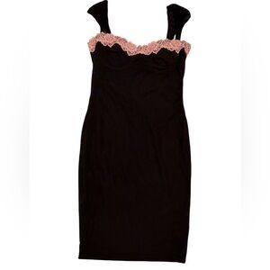 Black bodycon midi dress with blush pink lace trim 1XL